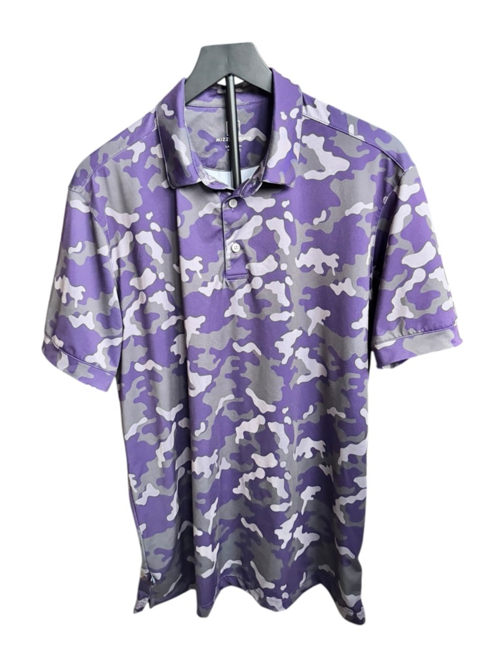 Mizzen+Main Purple Camo Performance Polo Large Trim Golf Athletic D67